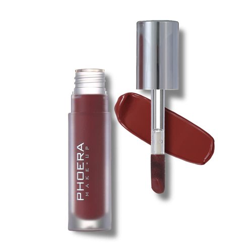 Phoera Vinyl Liquid Lipstick Lip Lacquer Pigment Mirror-like shine Transfer-proof Water-resistant Nourishing Long-wearing Comfortable (L06 REDBUD)