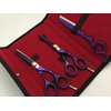 5.5" Professional Barber Razor Edge Powder Coated Hair Cutting and Texturizing Shears Scissors Purple with Straight Razor Student Teacher Kit Set+case Black