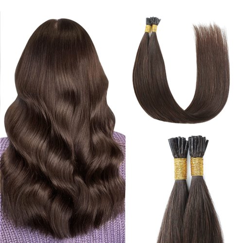 Sunya I Tip Hair Extensions Human Hair Dark Brown 40 Grams 50 Strands/Package Pre Bonded I Tip Hair Extensions Fusion 18 inches Remy Straight Stick Tip Real Human Hair Extensions #2