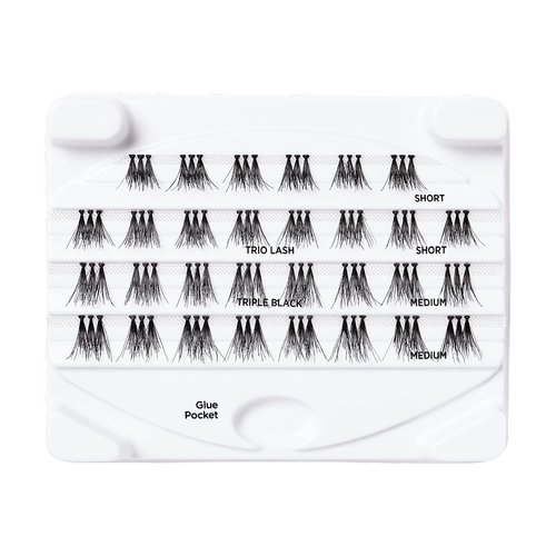 iENVY False Eyelashes Triple Black Knotted Individual Trio Lashes 3X Volume Reusable Eyelash Clusters (S/M)
