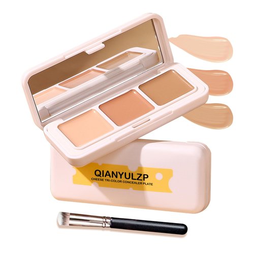 3 Colors Correcting Concealer Palette,Concealer Contour Foundation Makeup Palette,Long Lasting Contouring Concealer Palette with Brush,Color Corrector Palette for Conceals Dark Circles,Acne,Blemish