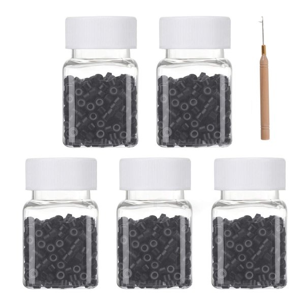 Amesun 2500pcs 4mm Silicone Microlink Beads Silicone Lined Beads for Human Hair Extensions Tools kit Set (Dark Brown)