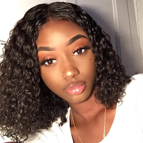 Mofyue Short Curly Bob Wig Human Hair 13x4x1 Lace Front Wigs For Women Water Wave Glueless Lace Front Wigs Pixie Cut Lace Front Wigs With Baby Hair 150% Density (14 Inches 121H)