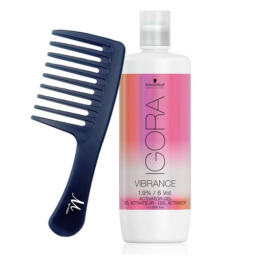 Igora Vibrance 1.9% / 6 Volume Activator Gel 1000 ml and M Hair Designs Detangling Comb (Bundle 2 items)