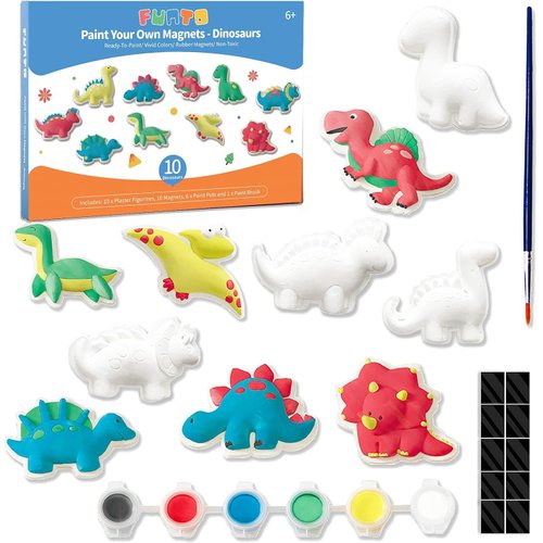 Funto Dinosaur Painting Kit for Kids, Paint Your Own Figurines with Magnet, 27 PCS Crafts Set, Ceramics to Paint, STEAM Projects Creative Activity DIY