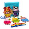 Promise Babe 5 Pack Animals Lacing Cards Wood Block Puzzle Threading Toys Montessori Toy Sewing Cards for Toddler Educational Preschool Toys…