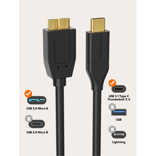 CableCreation 2FT*2 USB C to Micro B Cable,10Gbps Speed External Hard Drive Braided,USB 3.1 Type C to Micro B Work for iPhone 15/16,Seagate WD Westgate My Passport,MacBook Pro,iPad/Tablet,Black