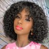 KESEN human wigs short curly wig with bangs 100% brazilian virgin human hair no lace front wigs burgundy Natural Black human wig glueless wig for black women 10 inch