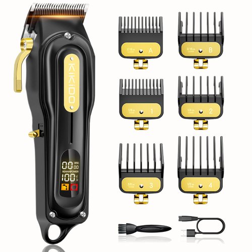 KIKIDO Cordless Hair Clippers for Men Professional, High-Performance Barber Clippers for Hair Cutting & Grooming Kit, Rechargeable Beard Trimmer with LED Display & Adjustable Taper for Home Use