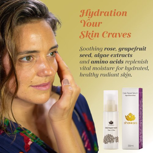 Shankara Daily Repair Serum Rose for Dry Irritated Skin with Rose, Algae and Grapefruit – Perfect hydrating serum for face and skin care serum for Rejuvenating and Smoothing Skin (30ml/1 bottle)