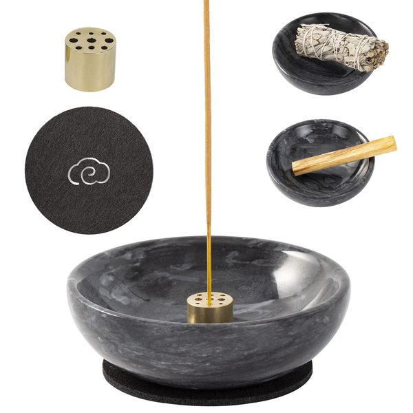 Fasolahome Incense Holder, Beautiful Natural Marble Incense Burner for Meditation, 9 Incense Holes Suitable for Most Incense Types (Black)