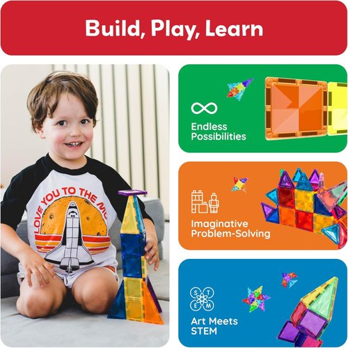 PicassoTiles Magnetic Tiles Building Blocks Mini Size Diamond Series Magnet Toys Travel Size On-The-Go Magnets Construction Sensory Toys Gifts Educational Set STEM Learning Kit Playset PTM40