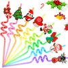 24 PCS Christmas Party Favors Drinking Straws Reusable Xmas Plastic Straw with Cartoon Decoration for Kids Christmas Party Supplies for New Year, Christmas, Birthday Party, 8 Styles