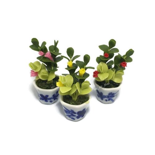 3pc Miniature Flower Clay Dollhouse Fairy Garden Mini Plant Trees Ceramic Paint Furniture Bundles Artificial Flowers Tiny Orchid #093