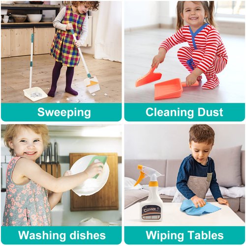 Jenilily Detachable Kids Cleaning Toy Set - Broom Dustpan Mop Brush Rag, Play Housekeeping Kit, Really STEM Toddler Clean Toys Gift for Girls & Boys 1-3
