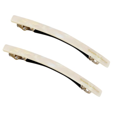 Long Slim Shiny Acrylic French Barrettes Tortoise Shell Clips for Thick Hair Metal Spring Clips Barrette Ponytail Hair Grip No Slip Workouts Hairpins Chic Styling,2 Pcs (White)