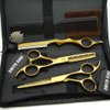 5.5 Inches Hair Cutting Scissors Set with Razor Combs Lether Scissors Case,Hair Cutting Shears Hair Thinning Shears for Personal and Professional (Gold)