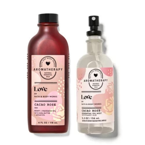 Bath & Body Works Aromatherapy Love Cacao Rose Essential Oil Mist Body & Massage Oil Set, 9.3 Fl Oz, 2