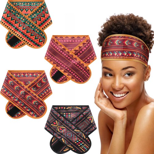 Eurzom 4 Pieces Satin Hair Wrap Scarf Satin Headband for Black Women's Hair Adjustable Silk Hair Wraps Sleeping Nonslip Strip (Vintage Color,Fresh)