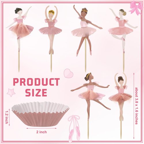 Humyoun 36 Ballerina Cupcake Kit Colorful Ballet Tutu Dancer Girls Cupcake Toppers Ballet Slipper Cupcake Picks Dancing Cake Dessert Muffin Toppers for Wedding Baby Shower Birthday Party