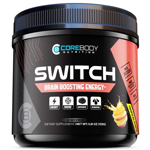 CoreBody Switch Energy Drink Mix -Nootropics Brain Support Supplement for Memory & Focus, Sugar Free Energy Booster with Nootropics, Alpha GPC, All Day Energy and Focus* (Tropical Punch)