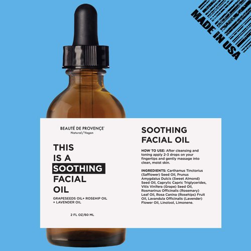 BEAUTE DE PROVENCE This is a SOOTHING Facial Oil - Grapeseed Oil + Rosehip Oil + Lavender Oil - 2 FL OZ (Soothing)