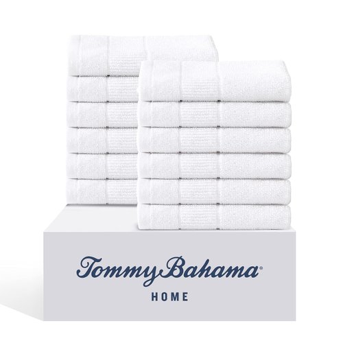 Tommy Bahama- Washcloths, Absorbent & Fade Resistant Cotton Towel Set, Fashionable Bathroom Decor (Island Retreat White, 12 Piece)