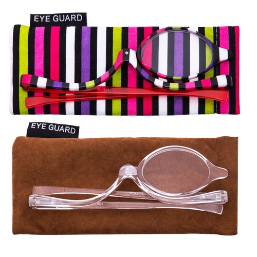 EYEGUARD Readers 2 Pack Magnifying Makeup Glasses Eye Make Up Spectacles Flip Down Lens Folding Cosmetic Womens Reading Glasses +4.00
