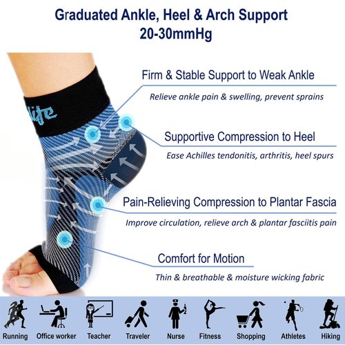 Dowellife Plantar Fasciitis Socks, Ankle Brace Compression Support Sleeves & Arch Support, Foot Compression Sleeves, Ease Swelling, Achilles Tendonitis, Heel Spurs for Men & Women (Black, L)