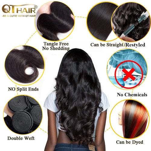 QTHAIR 14A Grade Brazilian Body Wave Human Hair Bundles (22",100g,Natural Black)100% Unprocessed Virgin Body Wave Human Hair Weave Brazilian Body Wave Virgin Hair Extensions