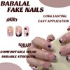 BABALAL Square Press on Nails Short Fake Nails Pink Black French Tip Glue on Nails Star Rhinestone Acrylic Nails 24Pcs Squoval False Nails for Women and Girls
