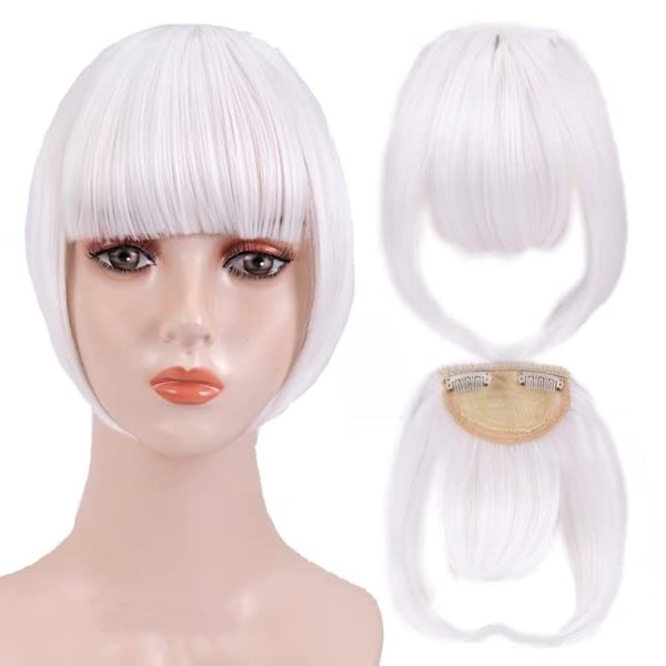 Art of Love False Bang Neat Full Fringe Hairpiece Clip in Hair Extensions Bangs (White)