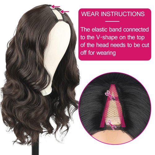 Matthia V Part Wig Body Wave Wigs Brown Synthetic Wig Glueless Half Wigs for Black Women, 24 Inch V Part Wig No Leave Out V Shape Wig Clip in Thin Part Wig No Sew-in Body Wave V Part Wig(24Inch,4#)
