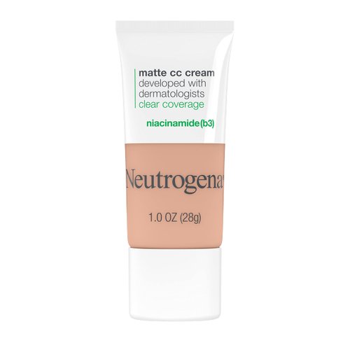 Neutrogena Clear Coverage Flawless Matte CC Cream, Full-Coverage Color Correcting Cream Face Makeup with Niacinamide (b3), Hypoallergenic, Oil Free & Fragrance Free, Nougat, 1 oz