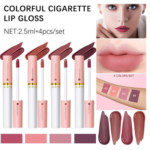 Tiejdhr 4 Colors Matte Lip Gloss, Lana Del Rey Matte Velvet Lipstick Lip Stain Matte Liquid Lip Gloss Set, Long Lasting 24 Hours Waterproof Ladies Lip Balm Lipstick - Set B