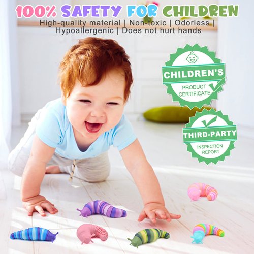 Cevioce Sensory Slug Fidget Toys,Mini Fidget Slug Toys for Adults & Kids Party Favors,6Pcs Cute Autism Sensory Toys for Autistic Children,Toddler Toys Age 3+,Travel Toys for 3+ Year Old （5.8 Inch）