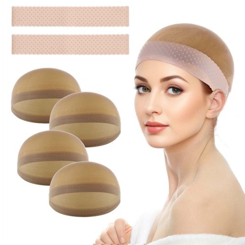 2 Pcs Silicone Wig Grip Band for Women 4 Pcs Wig Caps Stretchy Nylon Headband Adjustable Silicone Wig Grips Headband Secure Hold for Lace Front Non-Slip Transparent Sports Yoga Lace Front Wigs