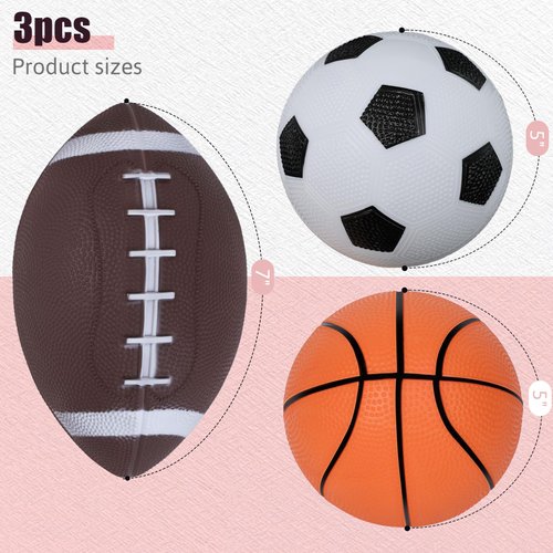 Shindel Sports Balls for Kids and Toddlers, 5 Inches Sports Balls with Hand Pump Includes Toddlers Football, Basketball, Playground Balls, for Indoor & Outdoor Play