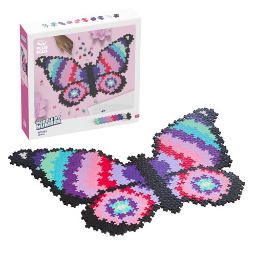 Plus Plus Puzzle By Number, 800 Piece Mini Interlocking Hashtag Color Blocks, 3D Pixel Art Kit for Kids - Butterfly
