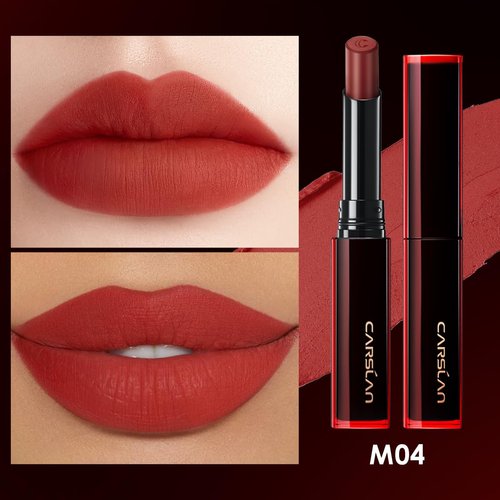 CARSLAN Light Cream Longwear Lipstick, 12H Longlasting Matte Lipstick, High Impact Lip color with Moisturizing Formula with Vitamin E, M04, 0.06 Oz
