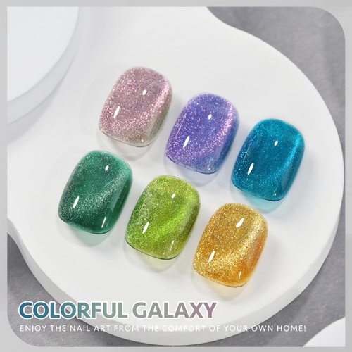 GAOY Glitter Cat Eye Gel Nail Polish Set with Magnet Colorful Galaxy for Holographic Cat Eye, Salon Gel Manicure and Nail Art DIY at Home