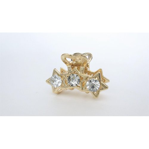 Generic Small shiny gold metal three stars hair claw clip with crystals