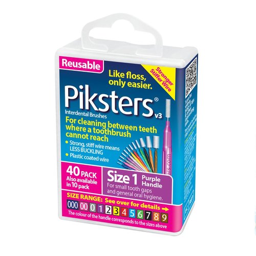 Piksters Interdental Brushes (40 Pack, Size 1 (Purple))