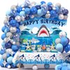 Winrayk 145Pcs Shark Birthday Party Decorations Supplies for Kids Boys, Shark Balloon Garland Arch Birthday Backdrop Tablecloth Star Balloons, Ocean Themed Party Decorations Shark Birthday Decorations