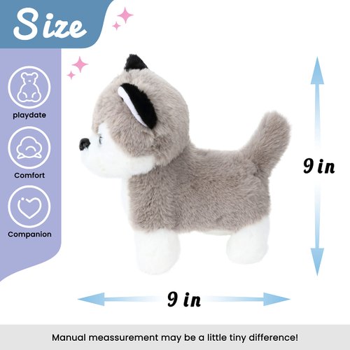 Hopearl Walking Husky Interactive Electronic Pet Musical Dog Toy Remote Control Leash Animated Puppy Singing Barking Wagging Tail Touch Recognition Gifts for Toddlers Birthday, Gray, 9''