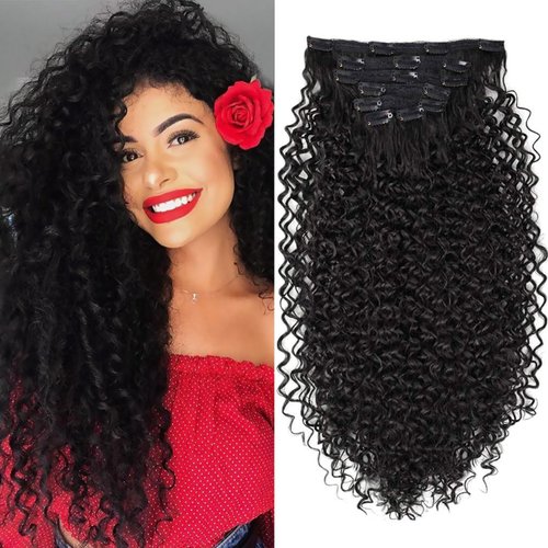 BHF 26 inch Kinky Curly Clip In Hair Extension, Double Weft Full Head Japanese Heat Resistance Fi...