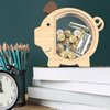 Piggy Bank for Kids, Unbreakable Clear Wood Money Bank for Boy Girls, Cute Coin Box Wooden Money Saving Jar for Cash, Money Saving Gift for Christmas, Birthday, Baby Shower (A)