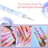 French Manicure Brush -Two Way Nail Art Brush with Dotting Manicure Tool for Manicure Cuticle Clean Up Nail Art Design- Professional Nail Salon Quality Brush, Nail Dotting Pen (12#, Blue)