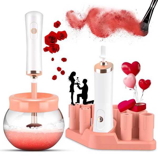 DOTSOG Makeup Brush Cleaner,Electric Makeup Brush Cleaner Machine with 8 Rubber Collars,Deep Cosmetic Automatic Brush Spinner for all brushes,Wash and Dry in Seconds, with 50ml Makeup Brush Cleanser