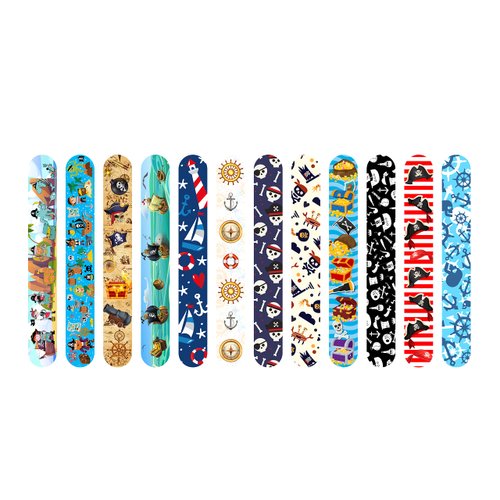 48 Pcs Slap Bracelets for Kids Pirate Party Favors Toys Slap Bracelets Bulk Snap Bracelet for Boys Birthday Party Supplies Classroom Prizes Exchanging Gifts Christmas Easter Halloween Holiday Gifts